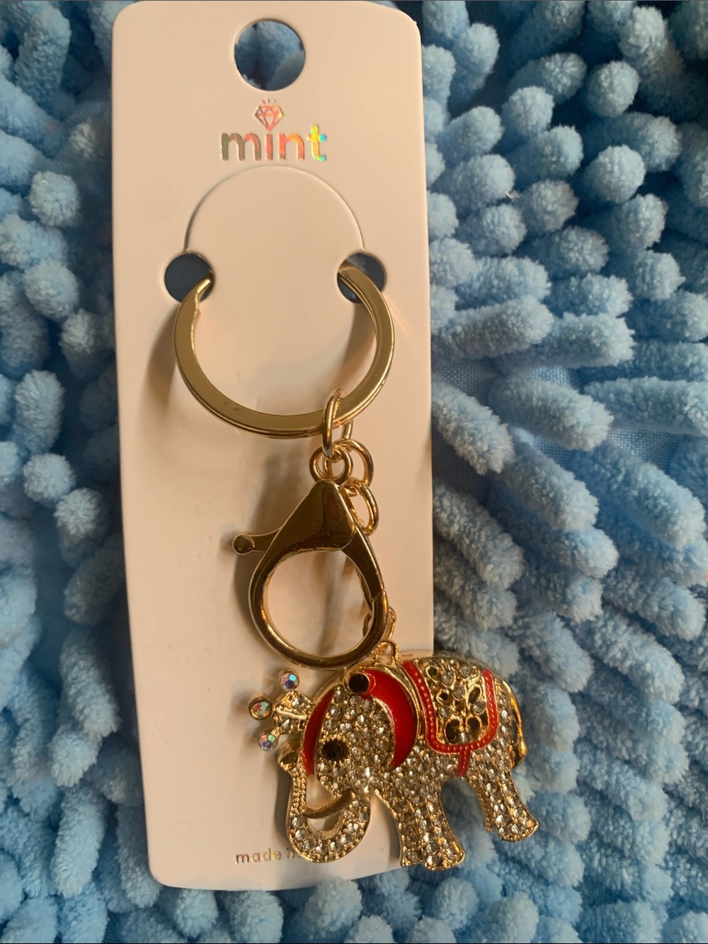 Mint Gold Elephant Keychain with Red Enamel
